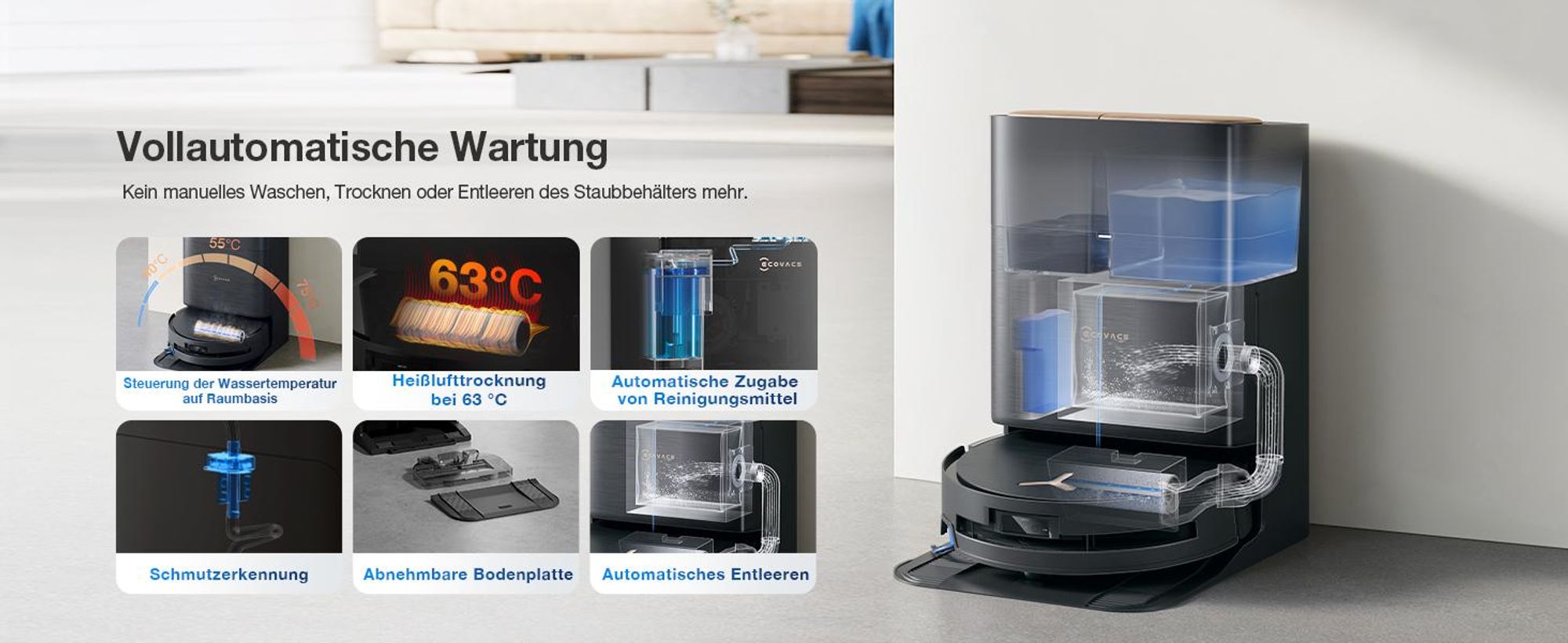 ECOVACS DEEBOT X9 PRO Omni Staubsauger Roboter mit Wischfunktion, 16.600 Pa, OZMO Roller, All-in-One Omni Station, YIKO-GPT Saugroboter, Schwarz