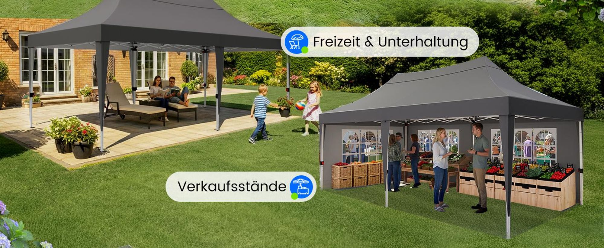 Quictent Pavillon 3x6m Faltpavillon Wasserdicht Stabil mit 6 Seitenteilen Partyzelt Pop Up Camping Pavillon Gartenzelt Gartenpavillon für Garten, Part