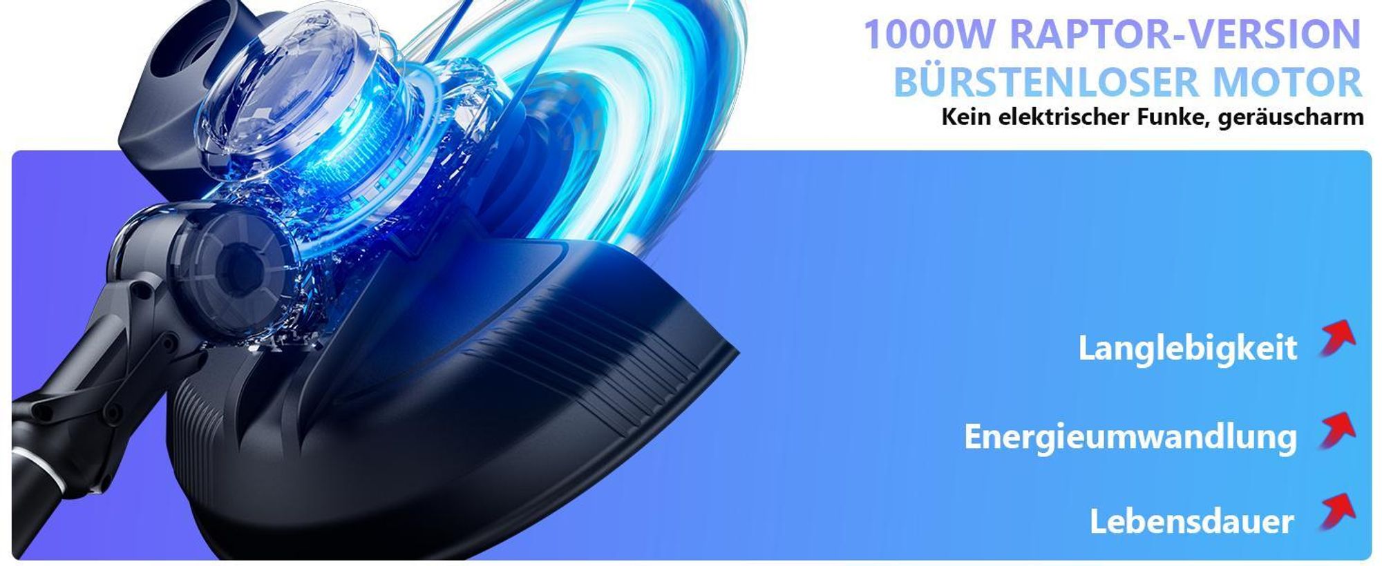 Akku Rasentrimmer 1000W Bürstenloser Motor 4-in-1-Rasentrimmer, mit 21V 2x 4,0Ah Akku Freischneider Gartengeräte, Teleskopstiel, 26 cm Schnittkreis