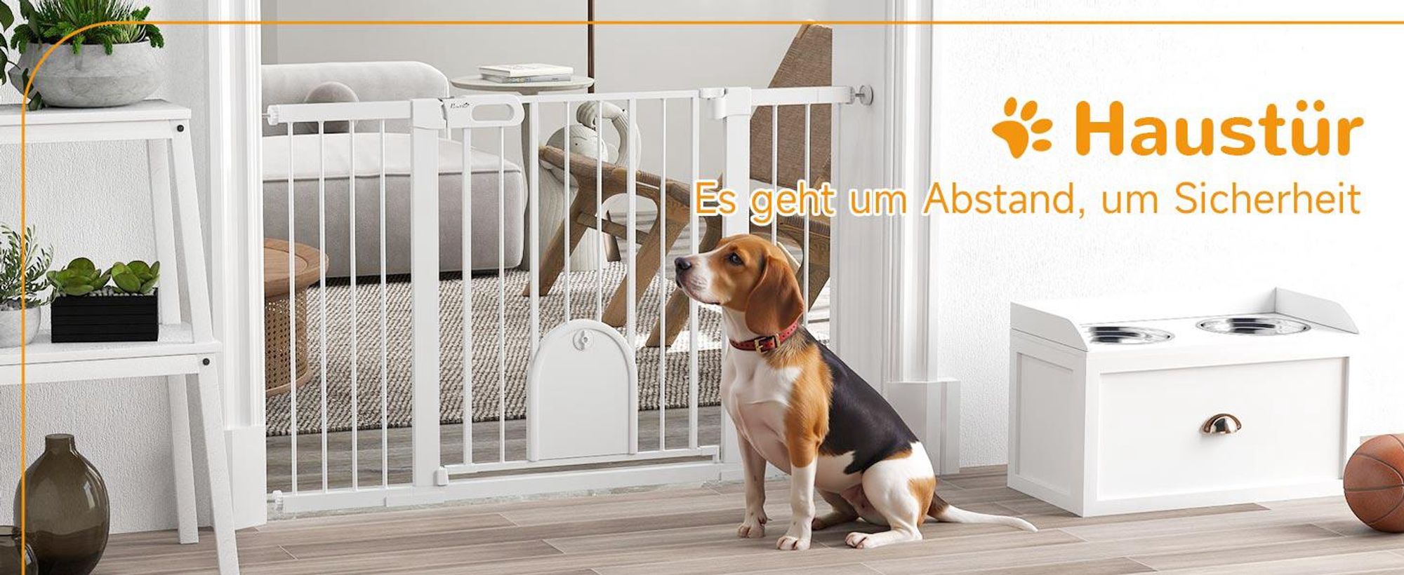 PawHut Hunde Absperrgitter Schutzgitter Türschutzgitter Metall ABS Weiß