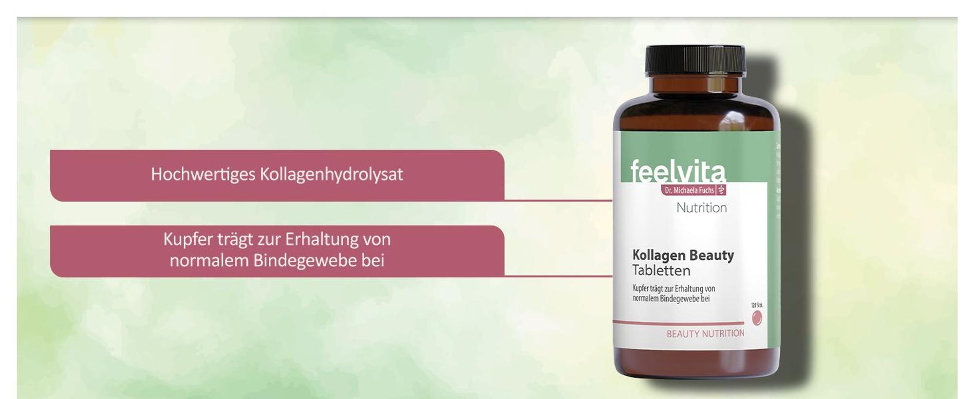 Genius Feelvita Nutrition Kollagen Beauty Tabletten- hochdosiertes Kollagenhydrolysat 2-Monatsvorrat (120 Tabletten)- Germany