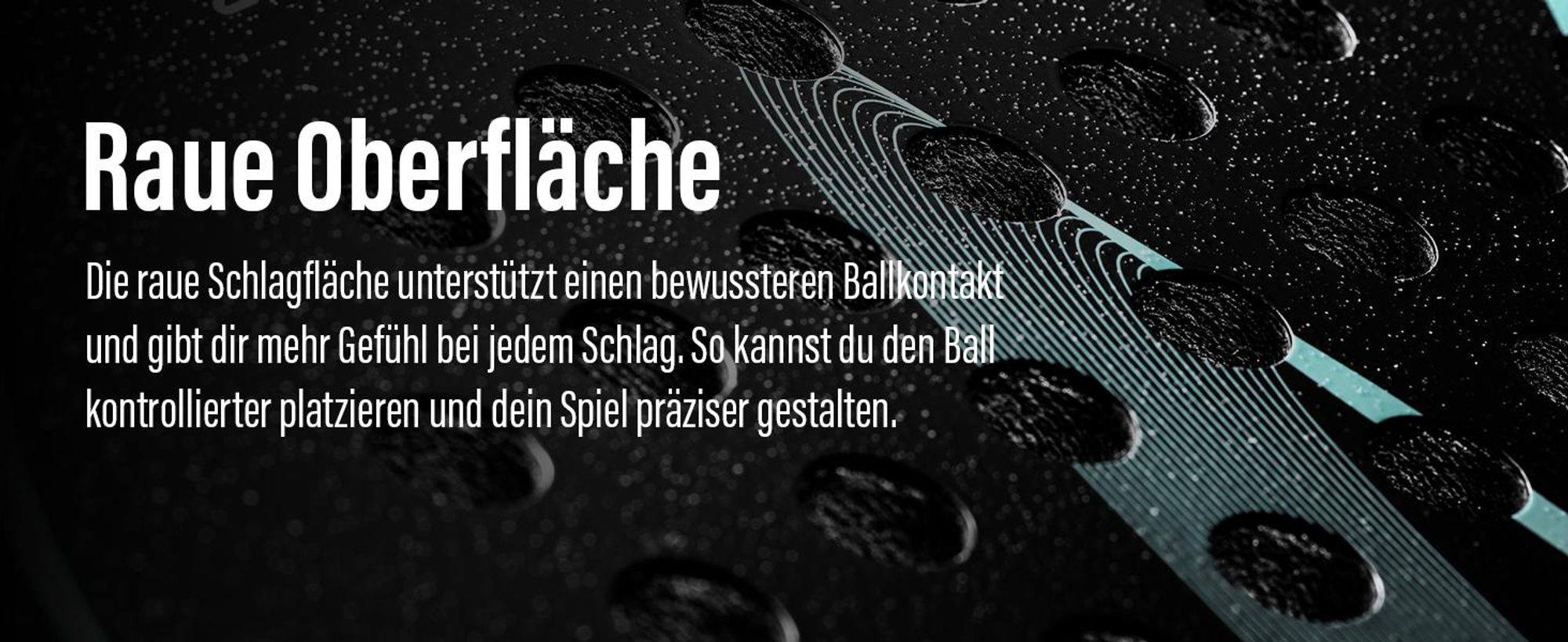 Nahaufnahme der rauen Schlagfläche des WINPADL ZONE ONE mit Lochmuster und türkisem Logo.