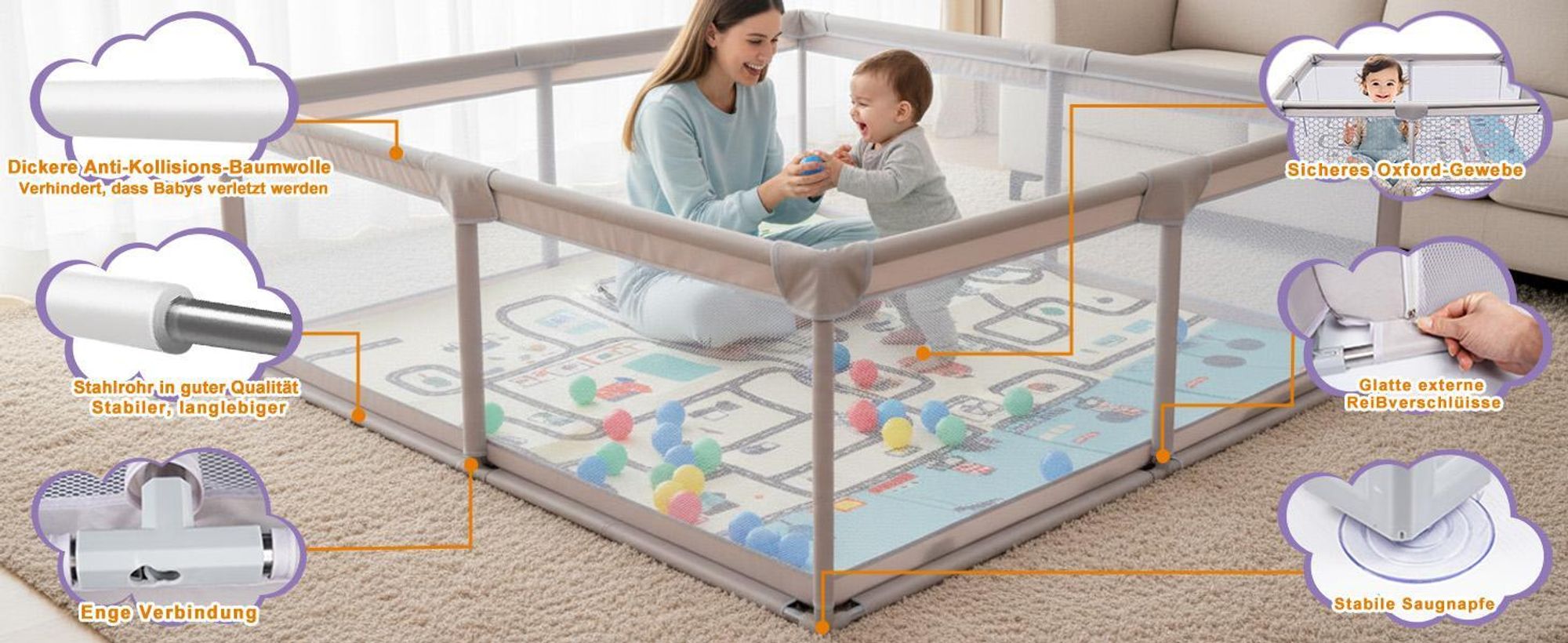 Laufgitter Baby mit Matte - Produktdetails im Überblick
