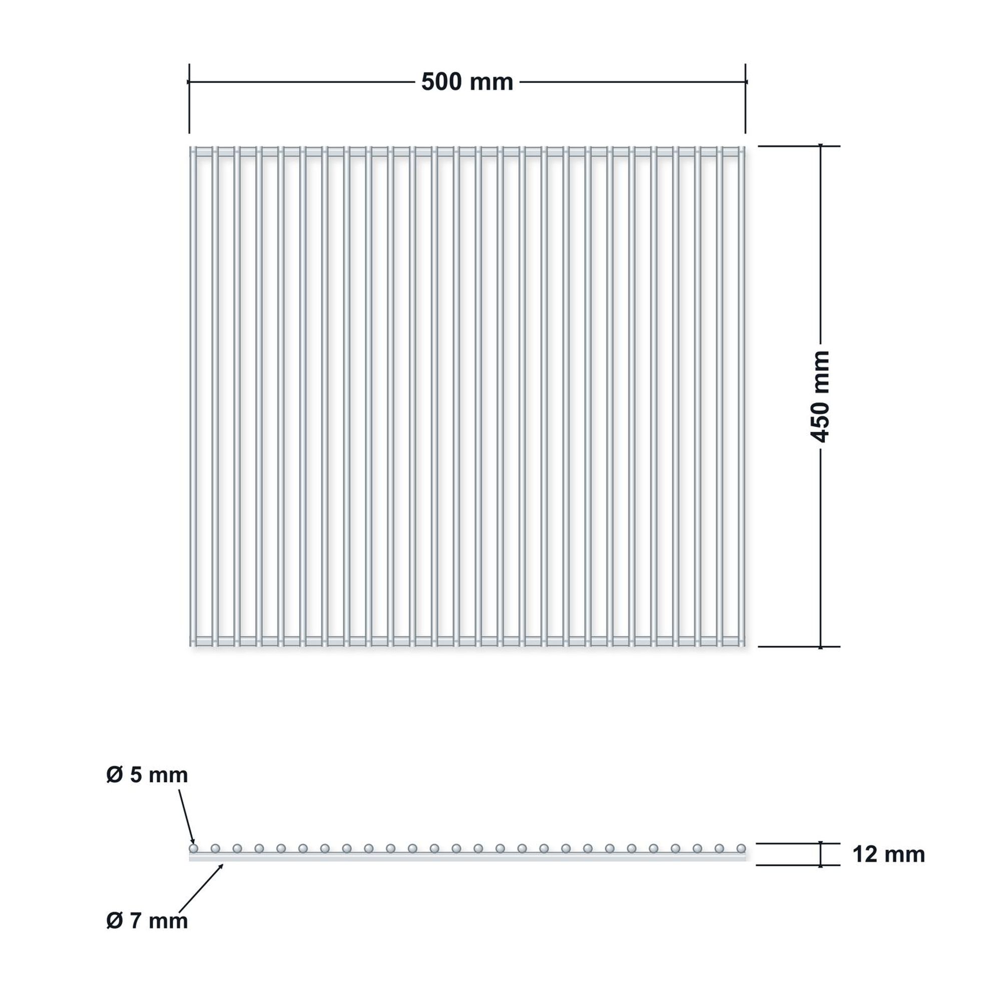 Griglia in acciaio inox 50 × 45 cm – disegno tecnico