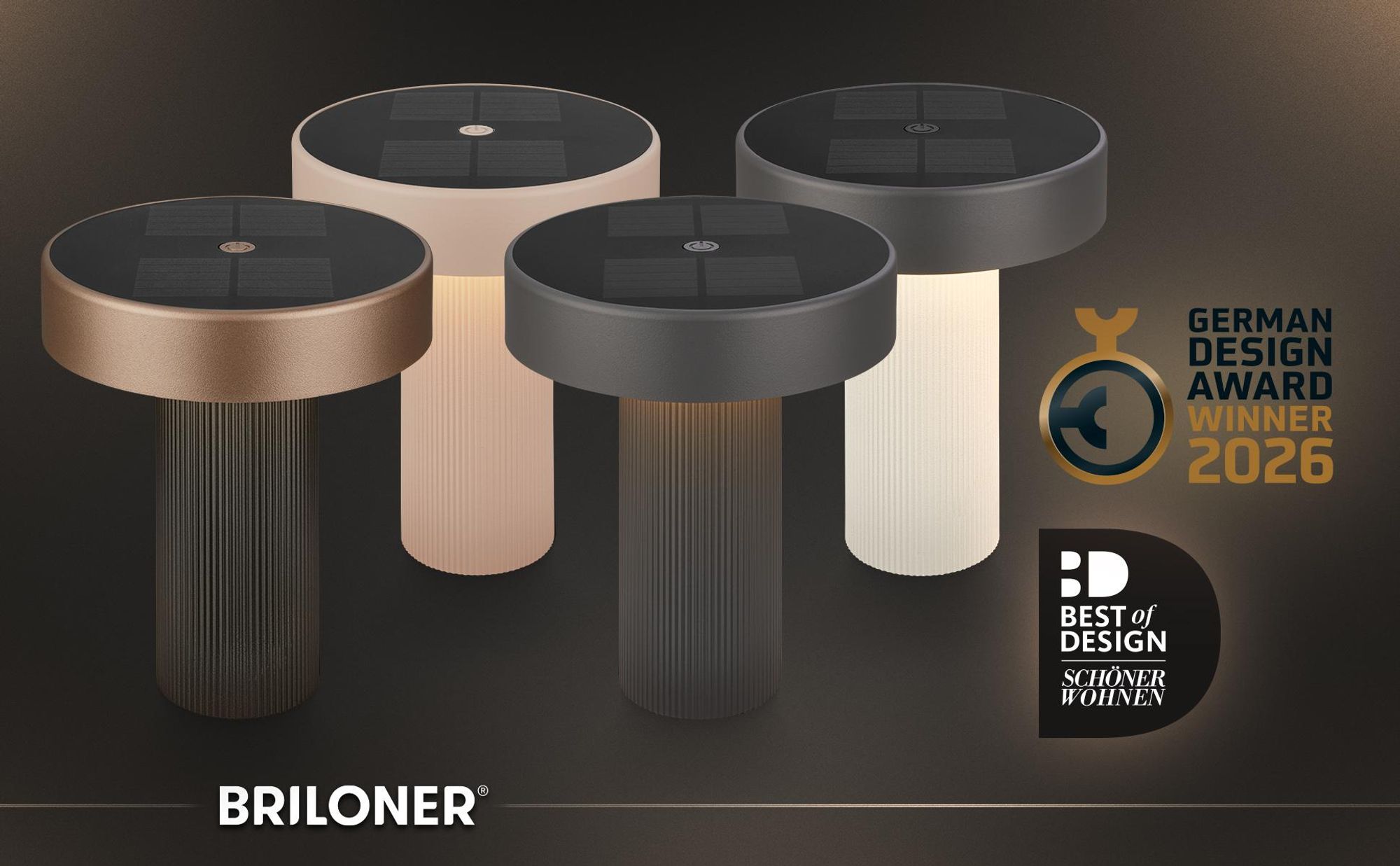 Briloner LED Tischlampe Kabellos Ø16x20cm 1W 150lm 3000K Warmweiß Solar Anthrazit - Tischleuchte Wohnzimmer Flur Balkon