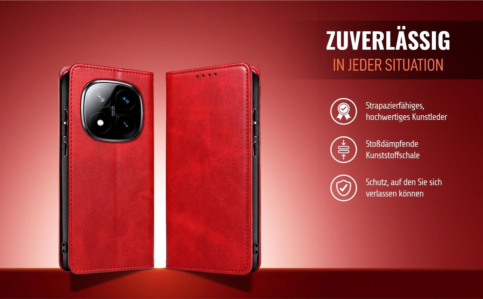 Rote Handyhülle für Xiaomi Redmi Note 14 Pro 5G aus strapazierfähigem Kunstleder