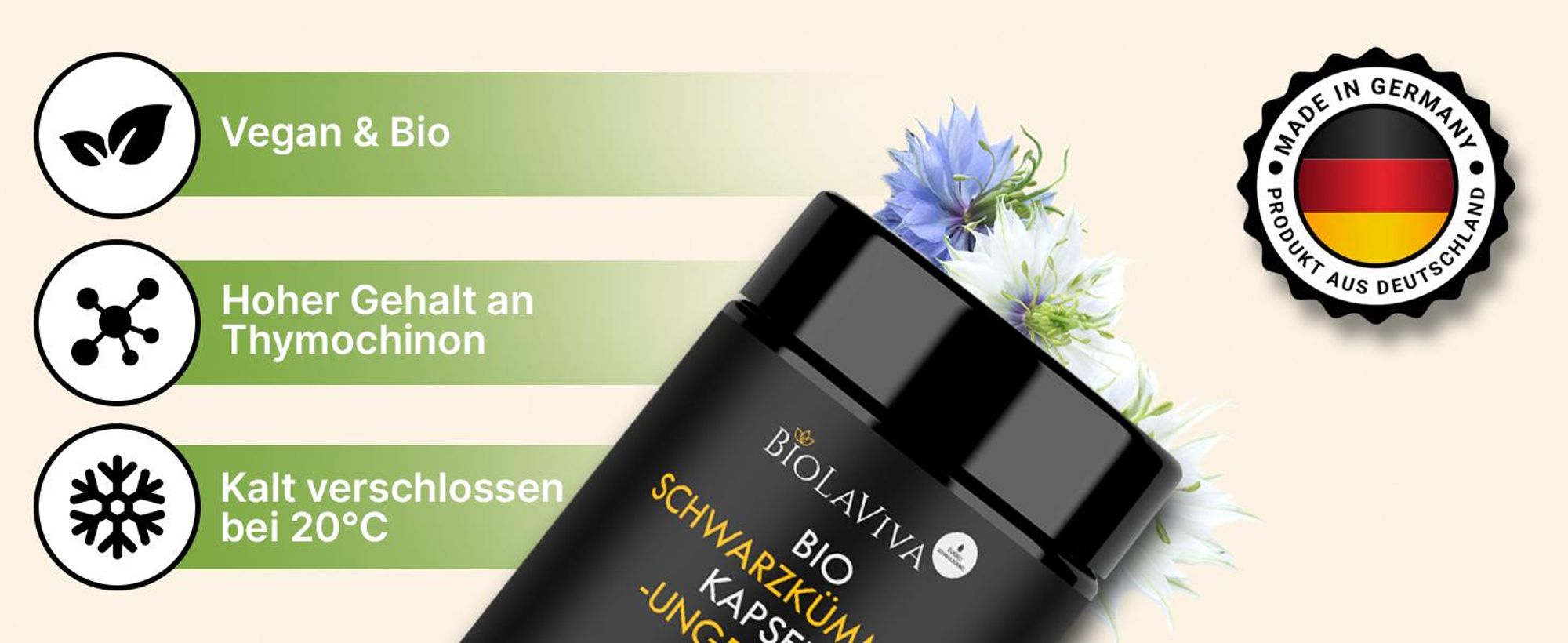 BIOLAVIVA Schwarzkümmelöl Kapseln – 240 Stück, ungefiltert