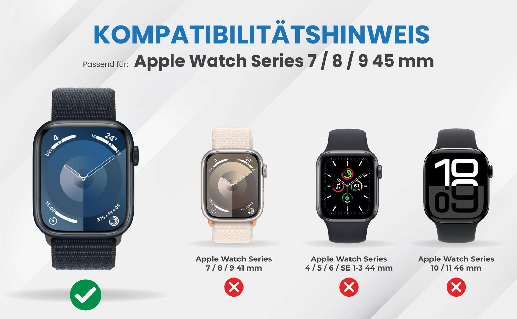 Kompatibilitätshinweise Hülle für Apple Watch Series 7 / 8 / 9 45 mm