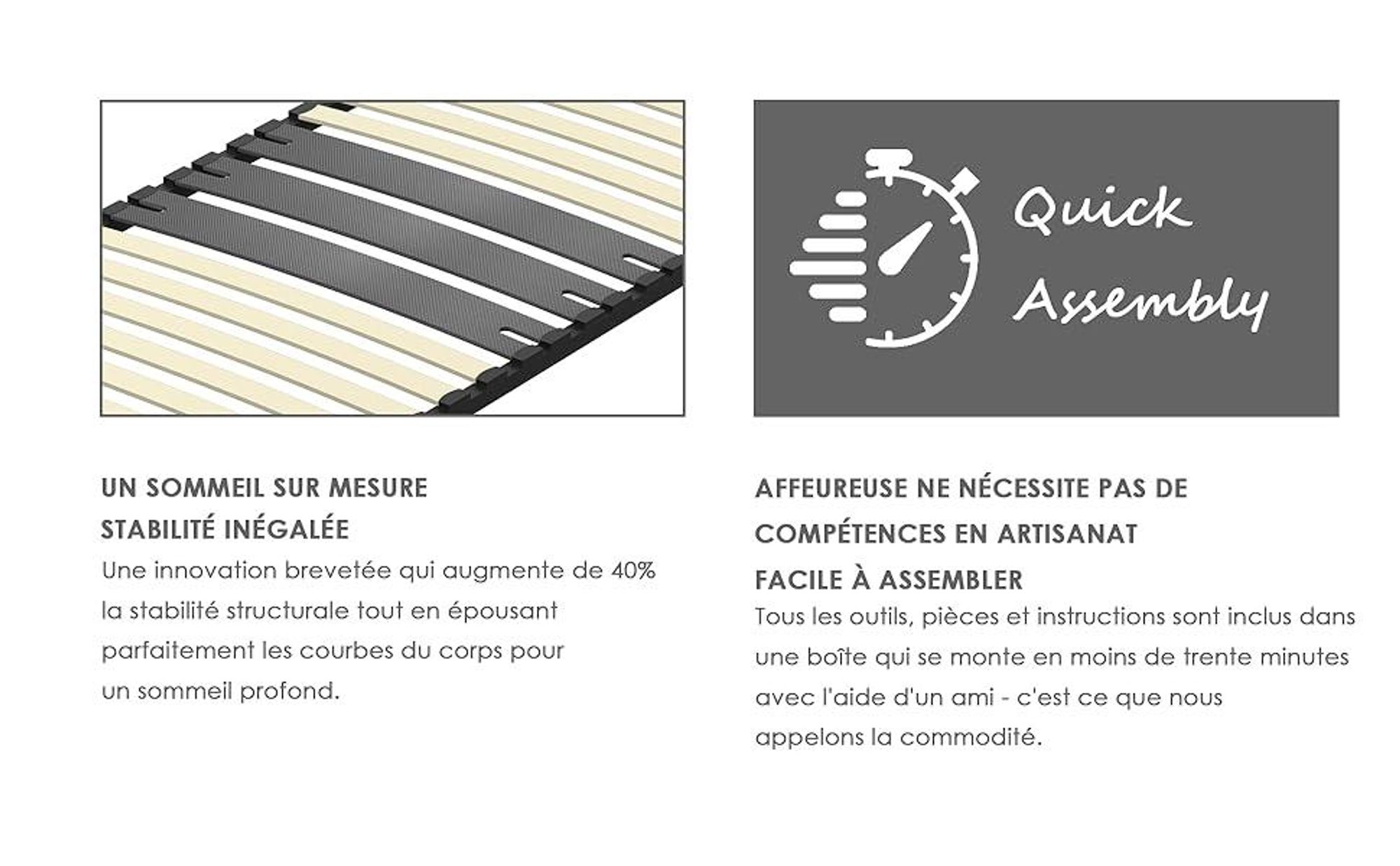 DEWINNER - Sommier 90x190 cm | 1x15 Lattes Peuplier Naturel | Cadre Noir Renforcé | Ergonomique | Compatible Boxspring | Montage Facile sans Outils