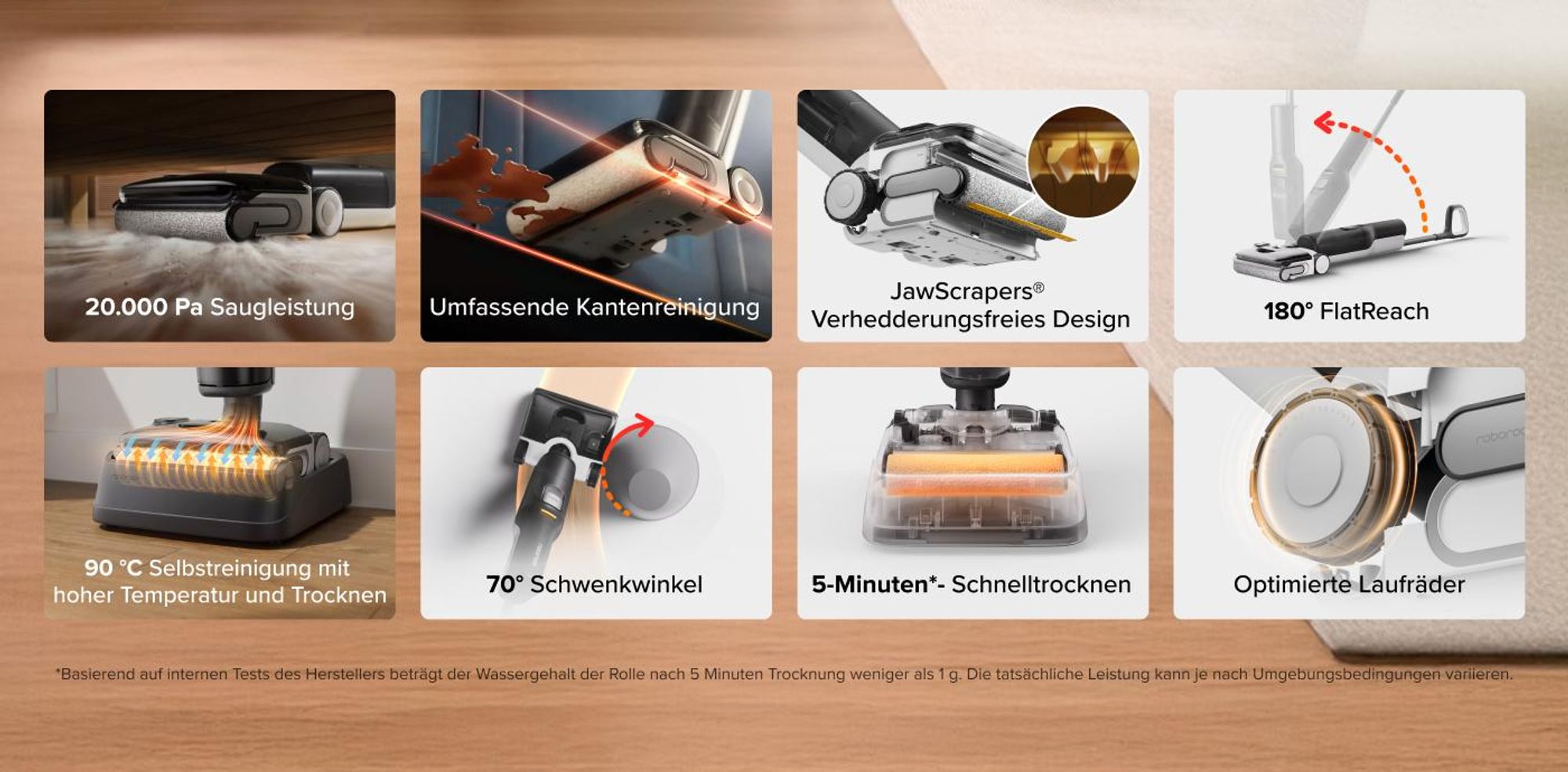 Roborock F25 LT Gen 2 Nass Trockensauger, 20.000 Pa, 60 Min Laufzeit 180° Lay-Flat Saugwischer, 95°C Hochtemperatur Selbstreinigung, Anti-Tangle