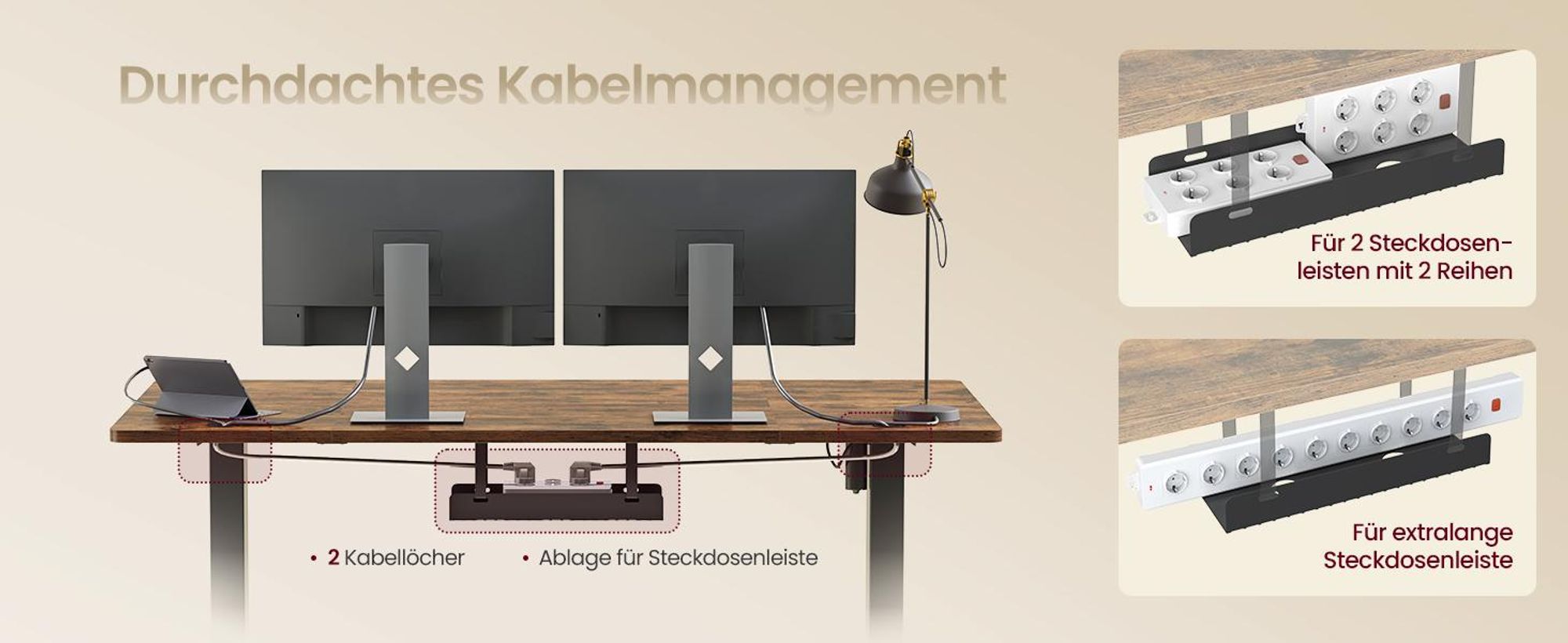 VASAGLE Höhenverstellbarer Schreibtisch, 140 cm, USB-C-Anschluss, Ablage für Steckdosenleiste, Erinnerung bei langem Sitzen, 3 Speichertasten