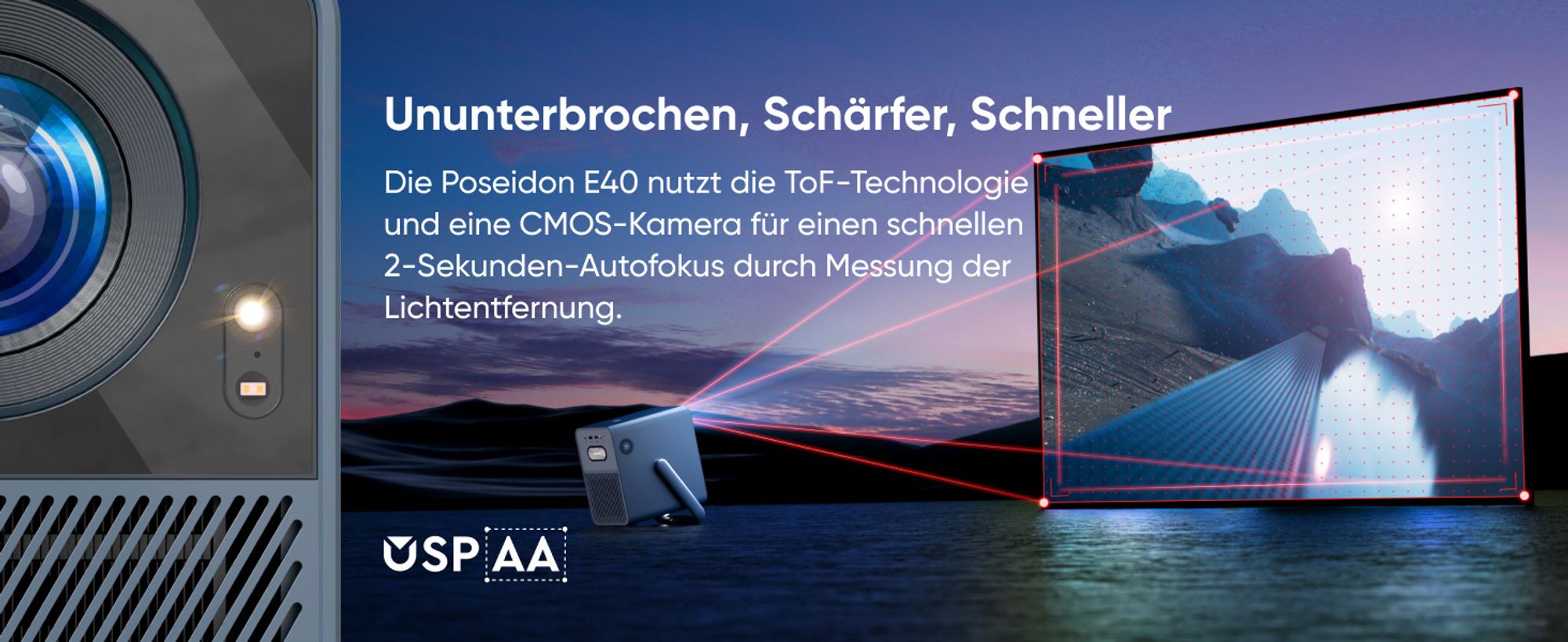 ULTIMEA Beamer Android TV 11.0 mit NETFLIX, 4K Heimkino Beamer Unterstützung 1000 ANSI-Lumen, Dolby Audio, Tragegriffdesign, Poseidon E40 Smart Serie