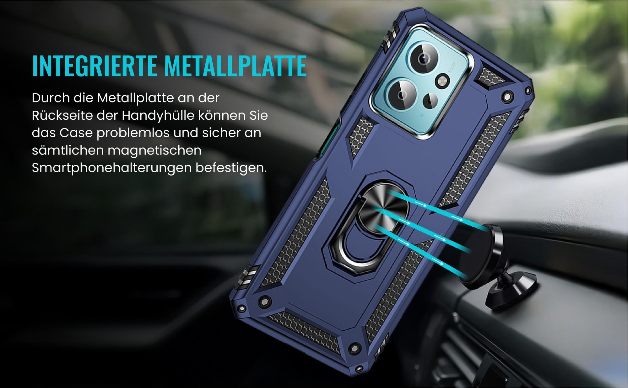 Bumper für Xiaomi Redmi Note 12 in Blau mit Metallplatte