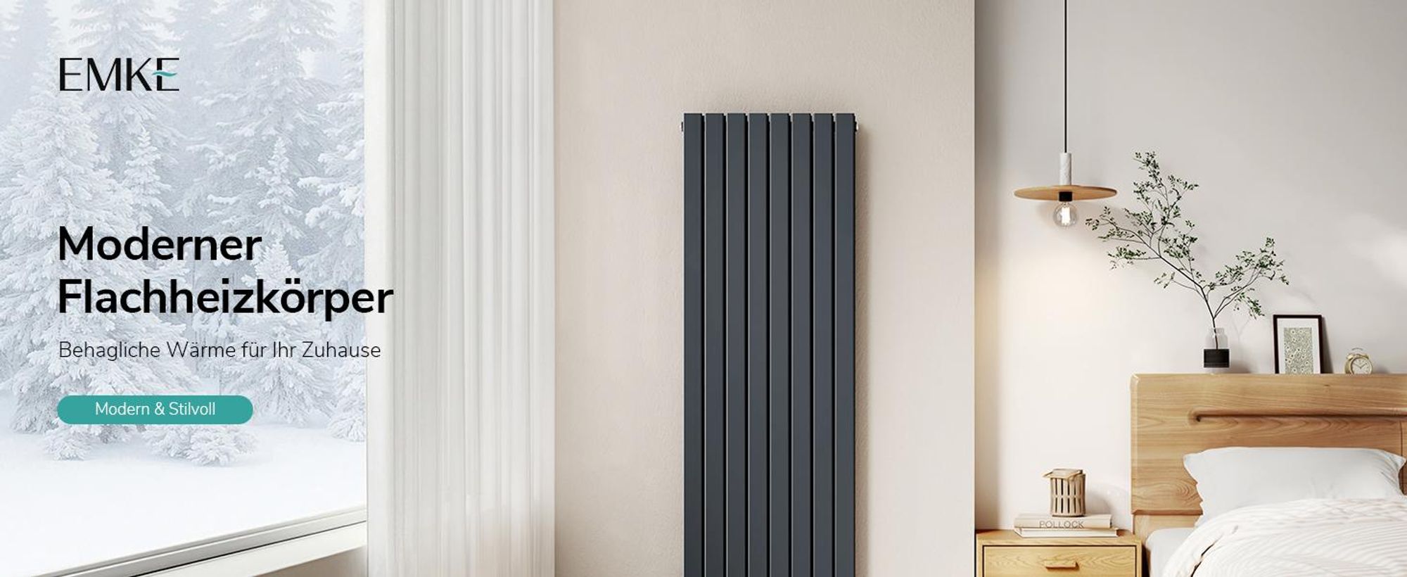 EMKE Heizkörper Flach 180 x 61,6 cm Doppellagig 2166 W Anthrazit Design Paneelheizkörper