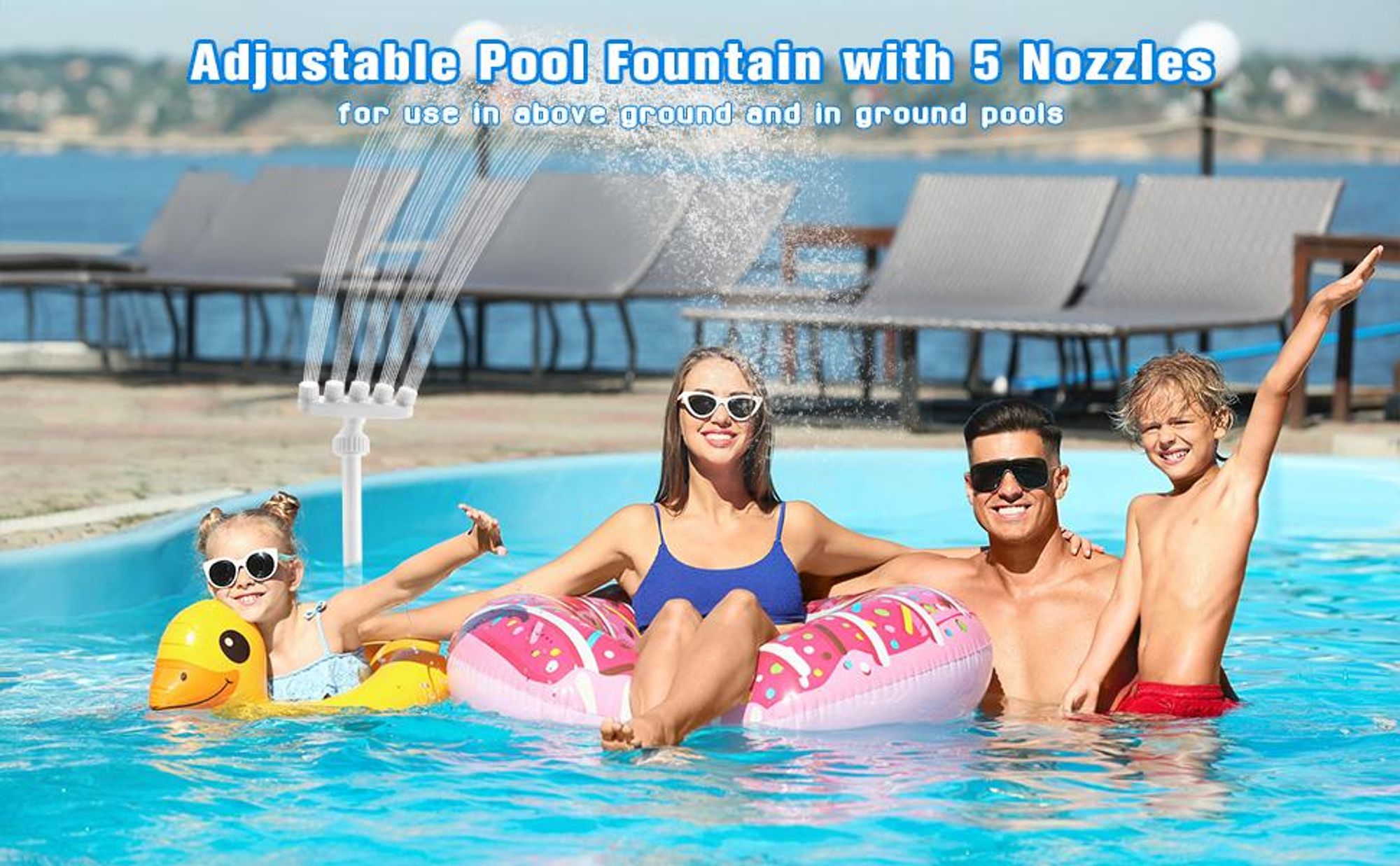 Pool Sprayer, Wasserfontäne, Verstellbarer Poolbrunnen, Pool Wasserfall Sprinkler, Pool Wasserbrunnen, Mit 5 Düsen, für Schwimmbad
