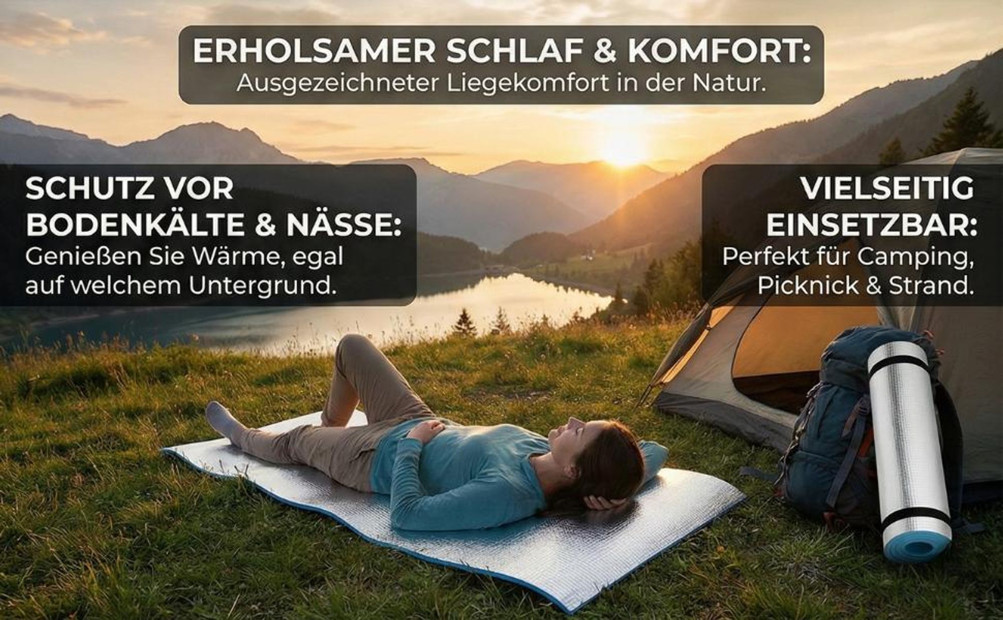 Isomatte für Camping und Outdoor 180 x 50 x 1 cm Schaummatte zeltmatte mit Aluminium Isolierung Blau