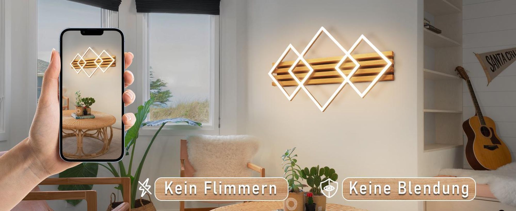 ZMH LED Deckenleuchten Deckenleuchte mit fernbedienung Memory Funktion Holz 70cm Wohnzimmer Schlafzimmer 46W Deckenlampe Schwarz eckig
