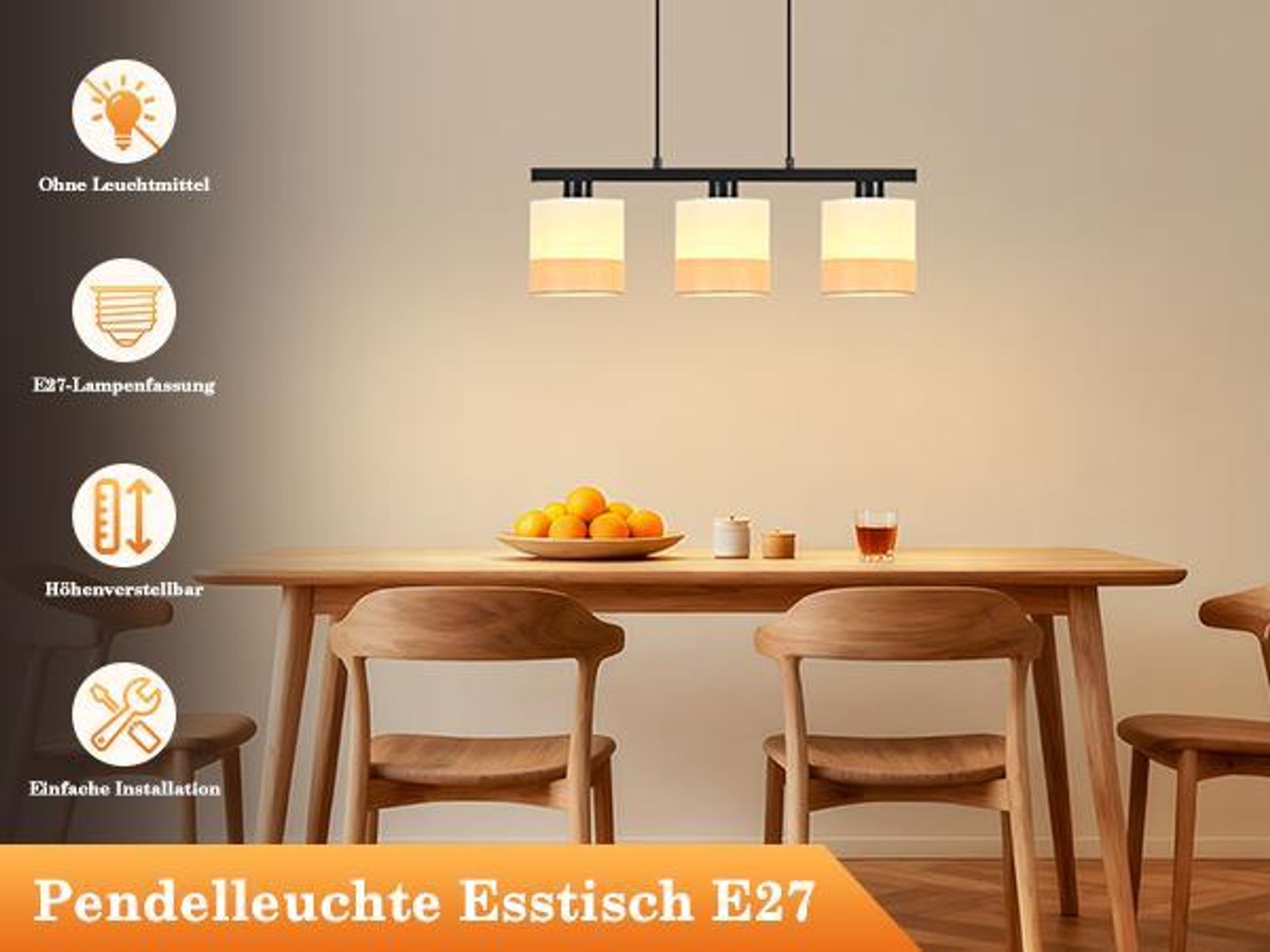 ZMH Esstisch Pendelleuchte 3 flammig Vintage Hängelampe Weiß Stoffschirm Esstischlampe Höhenverstellbar Pendellampe E27 Esszimmer (ohne Leuchtmittel)