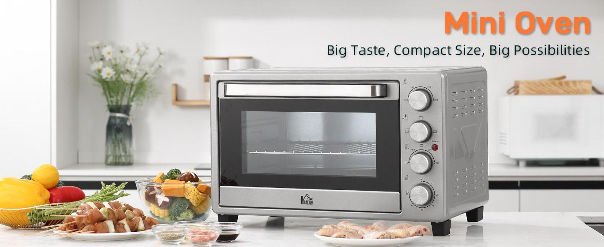 Homcom 800-087SR, 32 l, Srebrny, Wolnostojący, Obrotowy, 6 kaw., 100 - 230 °C