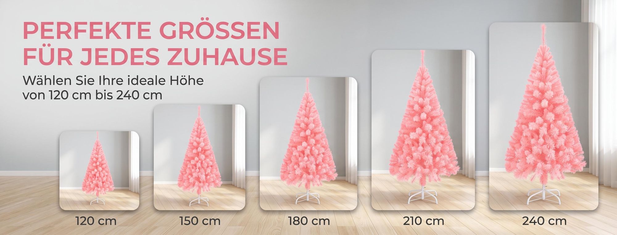 ROSEJANE Künstlicher Weihnachtsbaum Rosa 120 cm, PVC, 230 Spitzen, mit Ständer