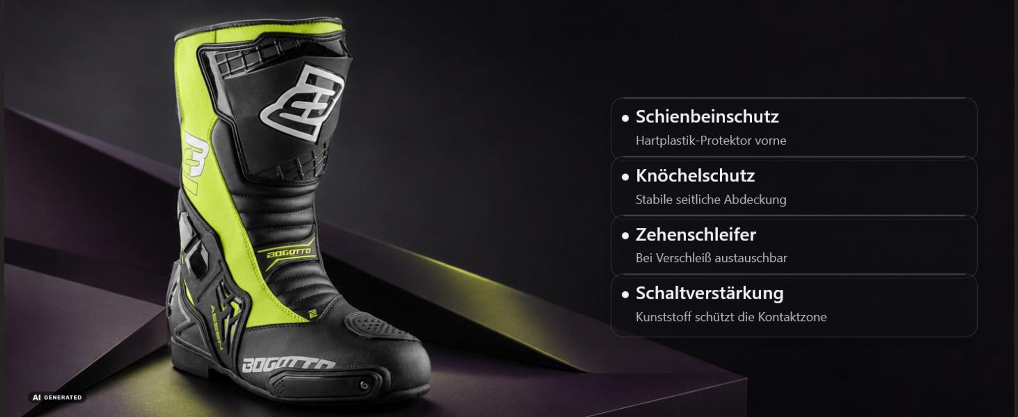 Bogotto Assen Motorradstiefel, schwarz, 46