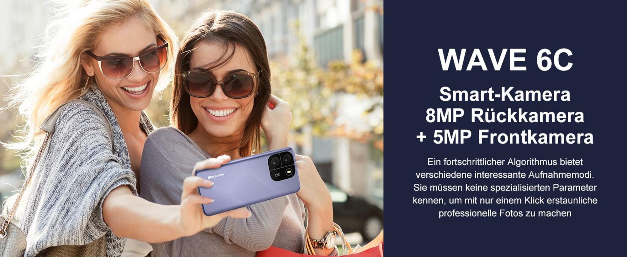 Blackview WAVE 6C 6.5“ Android handy Ohne Vertrag, 4+32GB, 5100mAh, Face ID, Dual SIM, TPU-Schutzhulle