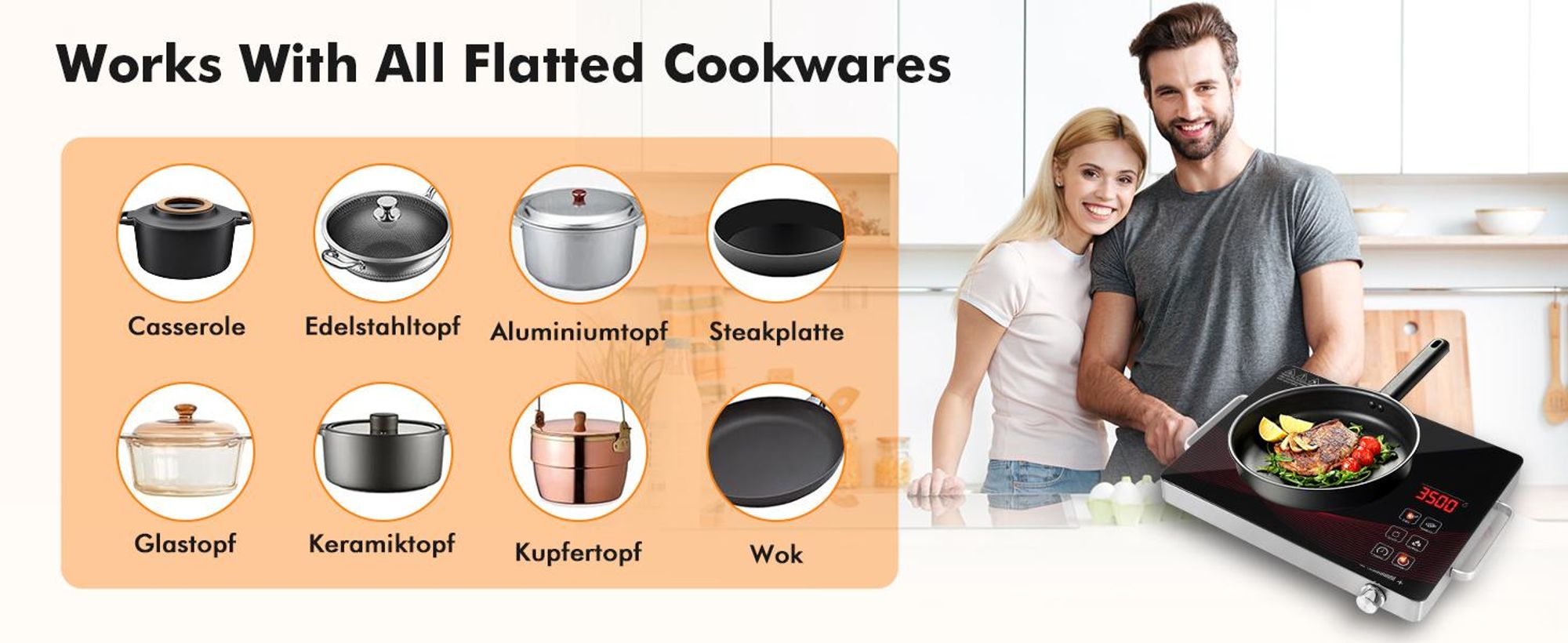 Glaskeramikkochfeld, Induktionskochfeld, Ce/rankochfeld, 3500W Ce/ranfeld, Touch Control-Sensorbedienung, 4 Modi 9 Stufen Leistung