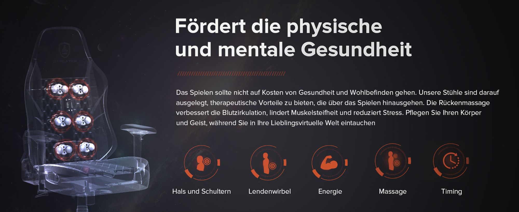 GTPLAYER Gaming Stuhl mit Massage, Gamer Stuhl mit Taschenfederkissen Fußstütze, Ergonomischer Gaming Sessel Bürostuhl 4D Armlehnen, PC-Stuhl blau