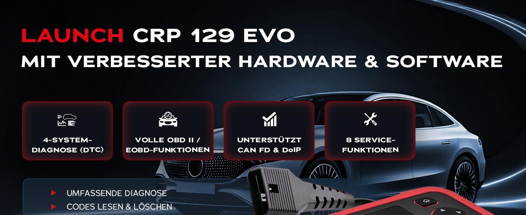 LAUNCH CRP129EVO V3.0 OBD2 Diagnosegerät Auto,4 System Diagnosegerät Auto mit 8 Reset, Auslesegerät Auto Check Engine/ABS/SRS/Getriebe Auto Diagnosege