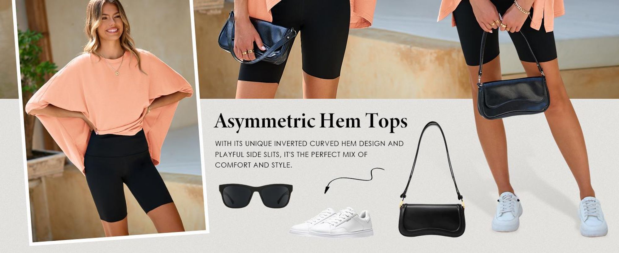 Oversize-T-Shirt für Damen mit Fledermausärmeln, asymmetrischem Saum und lockerer Passform
