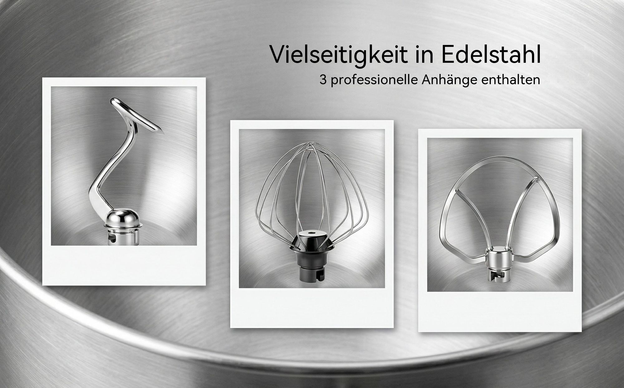 Küchenmaschine mit 6L Edelstahl-Rührschüssel inkl. Rührhaken, Knethaken, Schneebesen und Spritzschutz, 8 Geschwindigkeiten