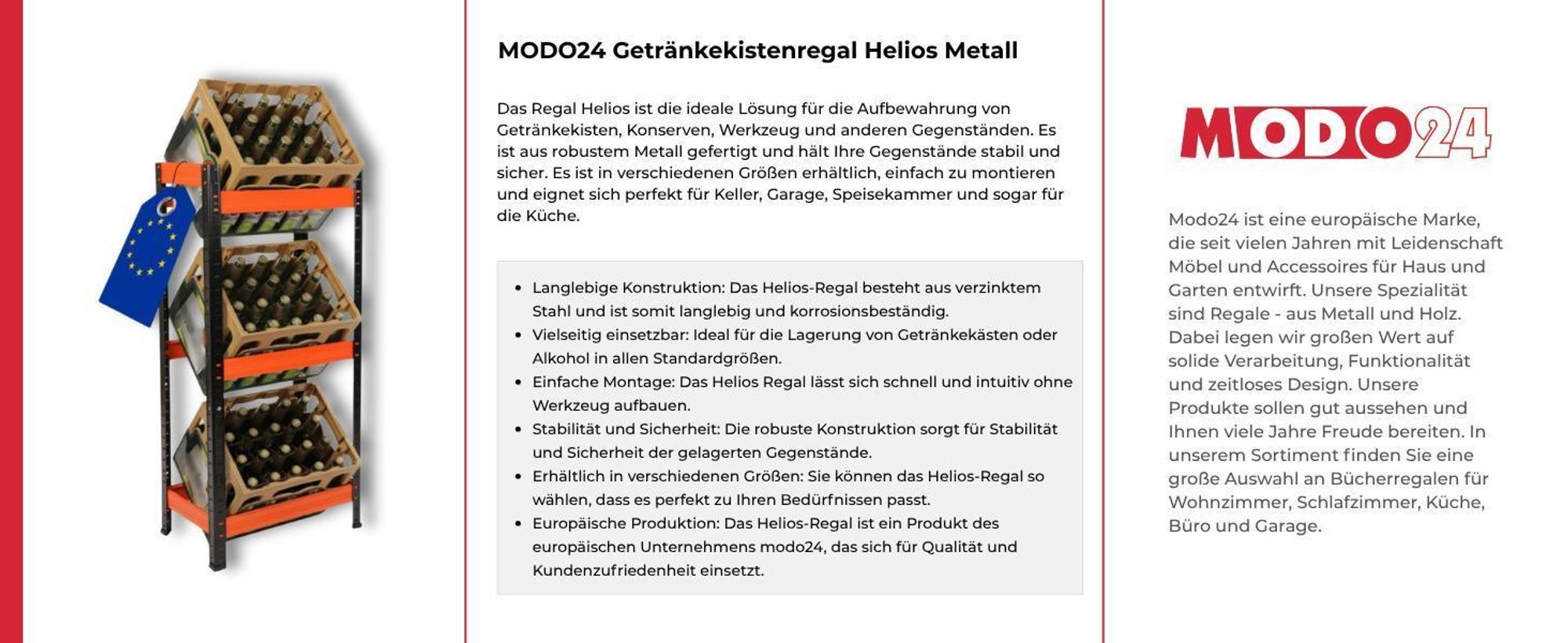 MODO24 Getränkekistenregal 2 Kisten, Helios, Metall, Kistenregal, Getränkeregal, Kistenständer, Kellerregal, Lagerregal, 90x45x35 cm, Weiß, KWW