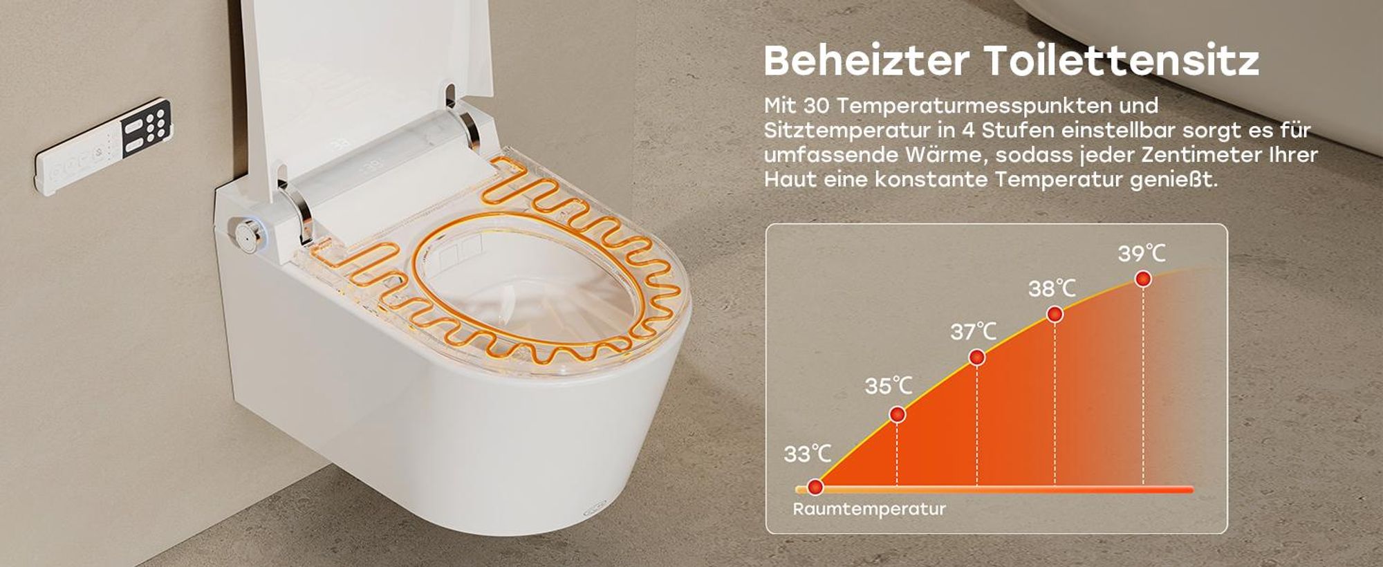 HOROW Intelligente Dusch WC mit Automatische Sensor Funktion, Smart elektrisch Toilette mit Entkalkungsfunktion, 58,6 x 27,5 x 41,6 cm