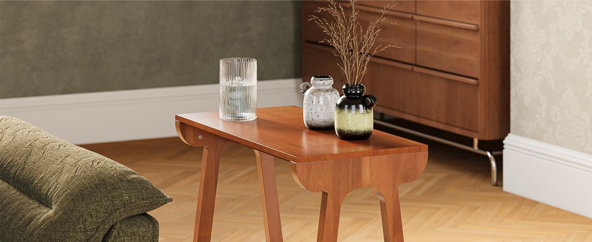 Kleiner Beistelltisch aus Massivholz mit 2 Ablagen, Nachttisch mit Stauraum, Couchtisch Sofatisch für Wohnzimmer, Schlafzimmer, Eingangsbereich
