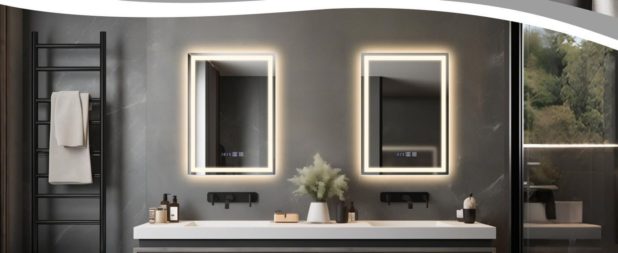 ZMH LED zrcadlová lampa Stmívatelná s osvětlením Zrcadlo 50x70cm Nástěnné zrcadlo Dotykový spínač Hodiny Funkce odmlžování Osvětlené zrcadlo 3000K-6500K pro koupelny