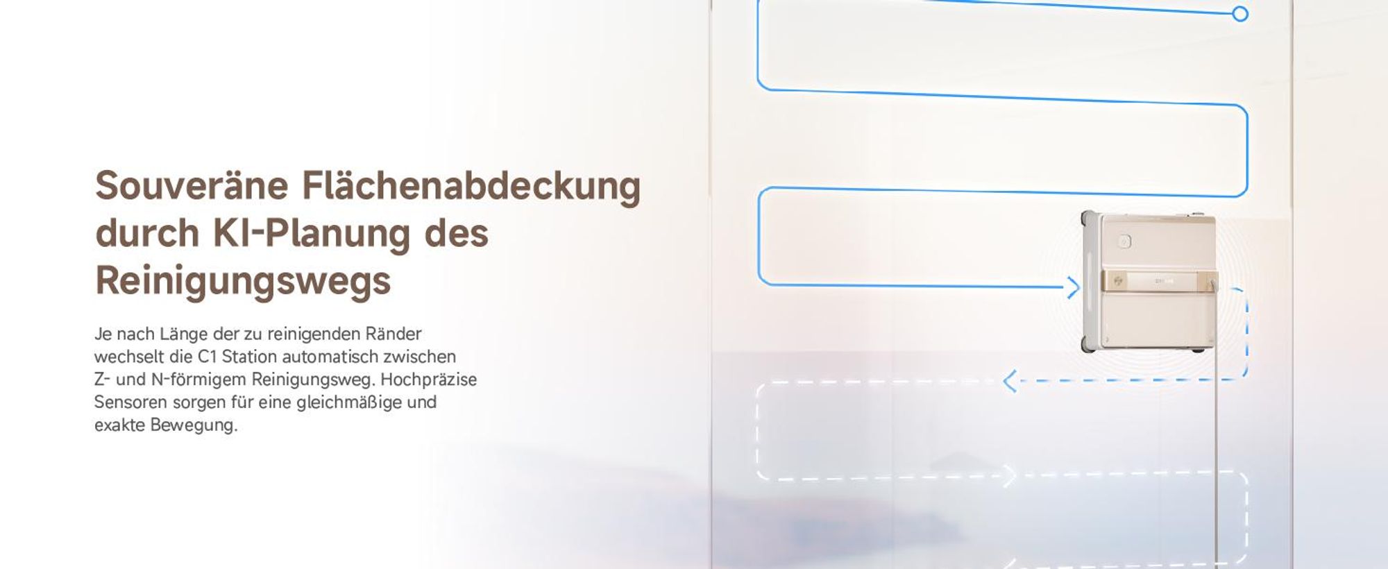 Dreame C1 Station Fensterputzroboter,5500Pa Saugkraft,Stabil und sicher,Nass-und Trockenreinigung,Dual-Spray,CornerClean,Intelligente Navigation,Creme