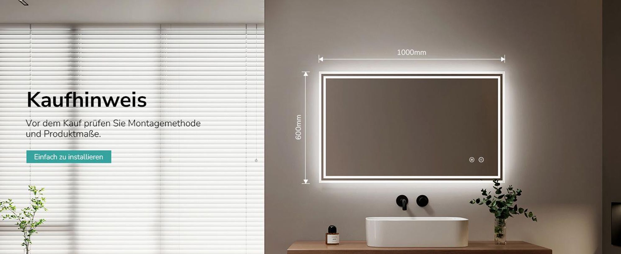 EMKE LED Badspiegel 100x60cm Badspiegel mit Beleuchtung Kaltweiß Lichtspiegel Badezimmerspiegel Wandspiegel mit Touchschalter Beschlagfrei