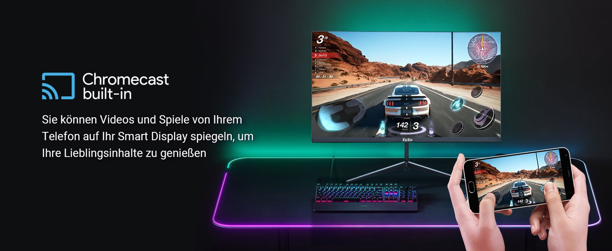 TuTu TU245J03 25 Zoll Full HD Smart TV & Monitor - Google TV - 2x HDMI, 2x USB mit Fernbedienung und HDMI-Kabel