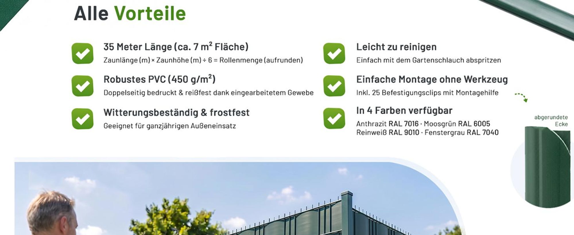 Fepro® PVC Sichtschutzstreifen Zaunfolie Sichtschutz Doppelstabmatten 35m, Grau