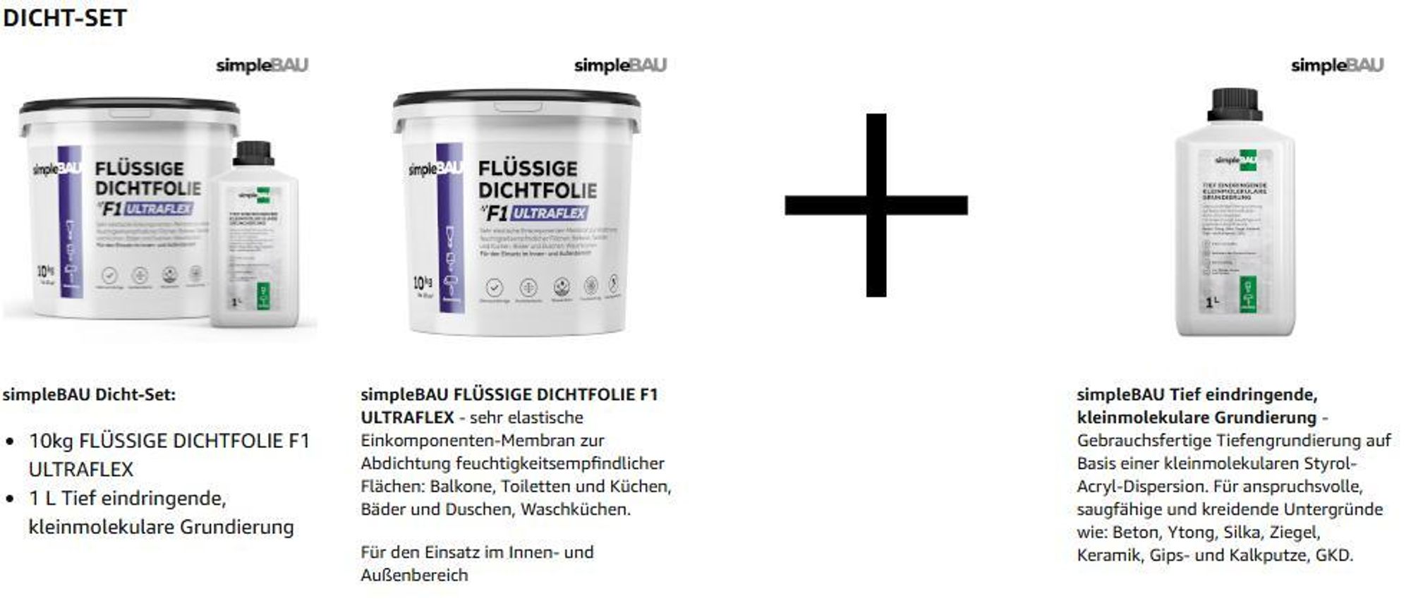 SimpleBau Flüssigfolie Dichtfolie F1 Ultraflex 10 KG, Gebrauchsfertig Dichtmasse Wasserdicht + 1L Tiefengrund gebrauchsfertig , Dichte Einkomponentige