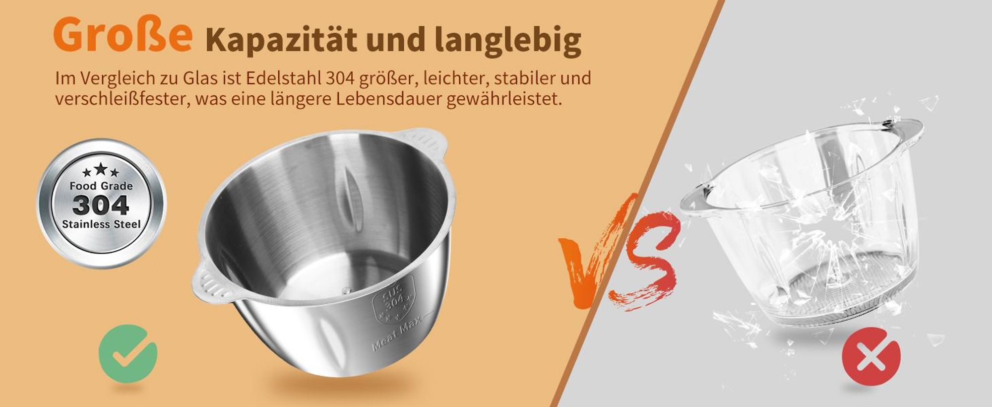 Aigostar Fleischwolf Zerkleinerer küche elektrisch, Multizerkleinerer für Fleisch, 500W, 2 Geschwindigkeiten, 4 Edelstahlklingen