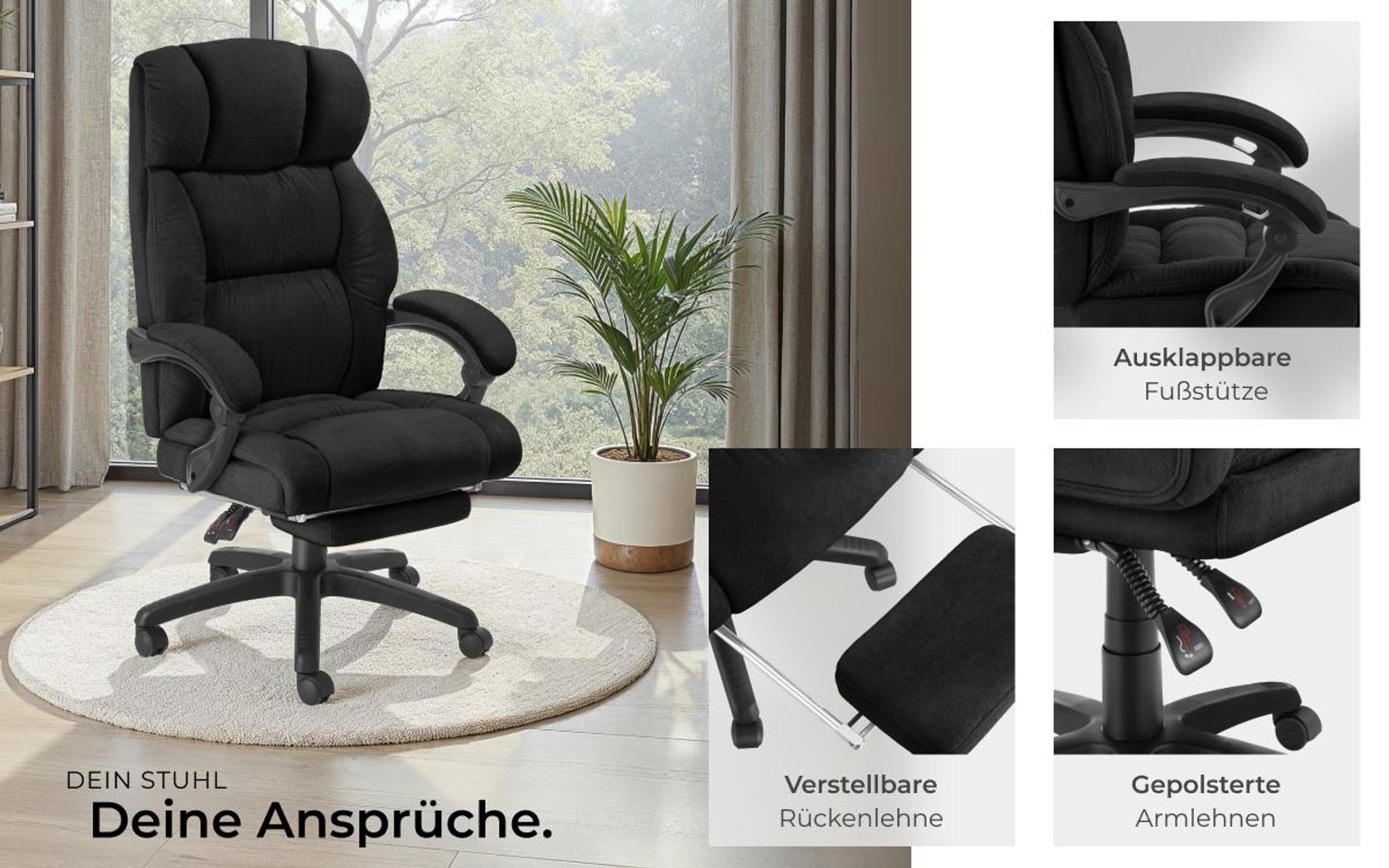 tectake® Bürostuhl Jillien 360° drehbar, stufenlos höhenverstellbar