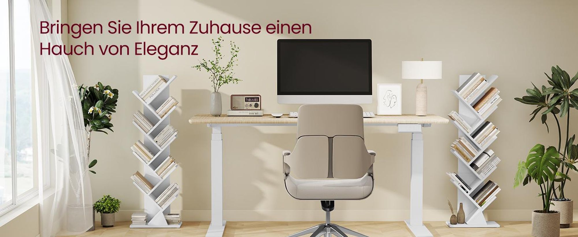 VASAGLE Standregal in Baumform, Bücherregal, 20 x 38 x 115,2 cm, weiß