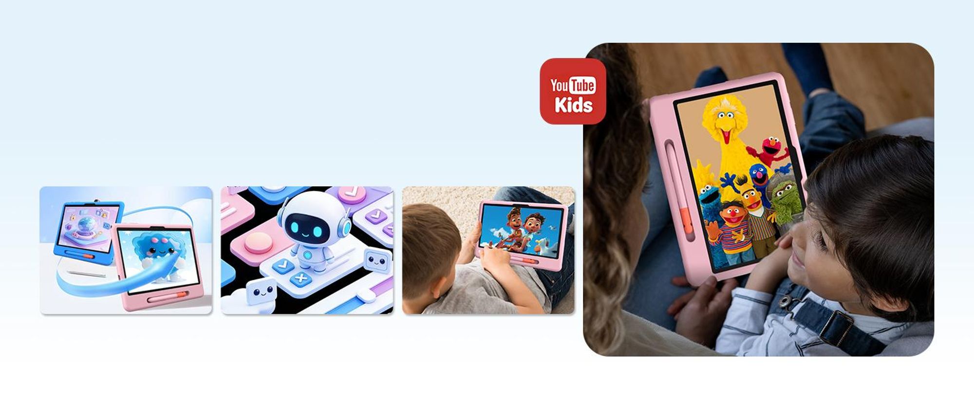 POCKAM P10 kinder tablet, 10,1 inch, met Gemini AI, Android 16, 32 (6+26) GB RAM + 64 GB ROM/TF 2TB, 7000mAh, WiFi tablet voor kinderen, met kindvriendelijke hoes en stylus