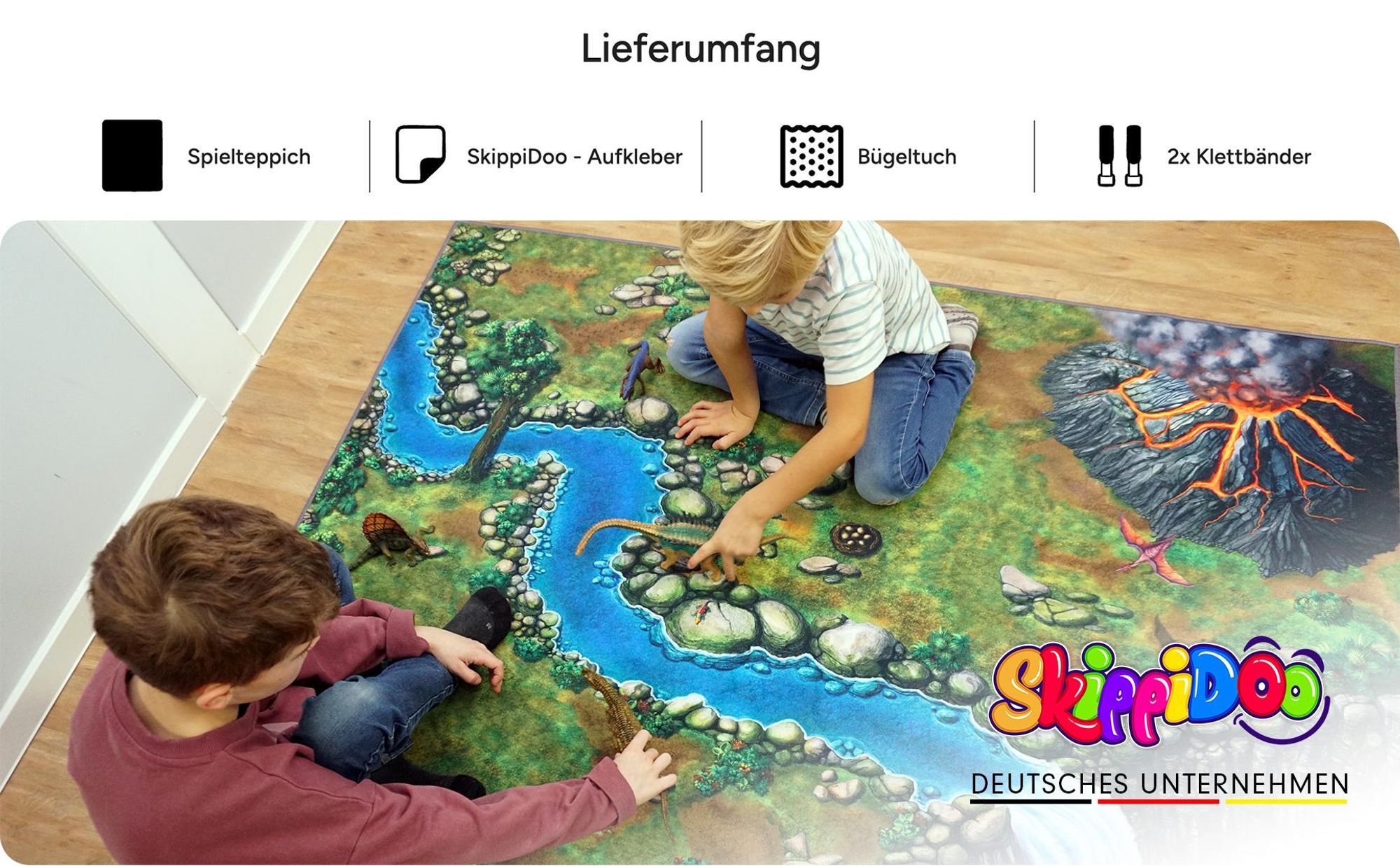 Spielteppich Dinoworld Größe: 160cm x 120cm - Teppich Jungen & Mädchen Kinderzimmer, Kinderteppich für z.B. Schleich®, CollectA® Figuren