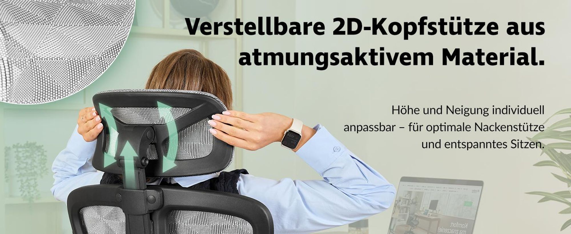 di volio Bürostuhl Preda – ergonomischer Schreibtischstuhl mit Kopfstütze & 4D Armlehnen, atmungsaktives Mesh