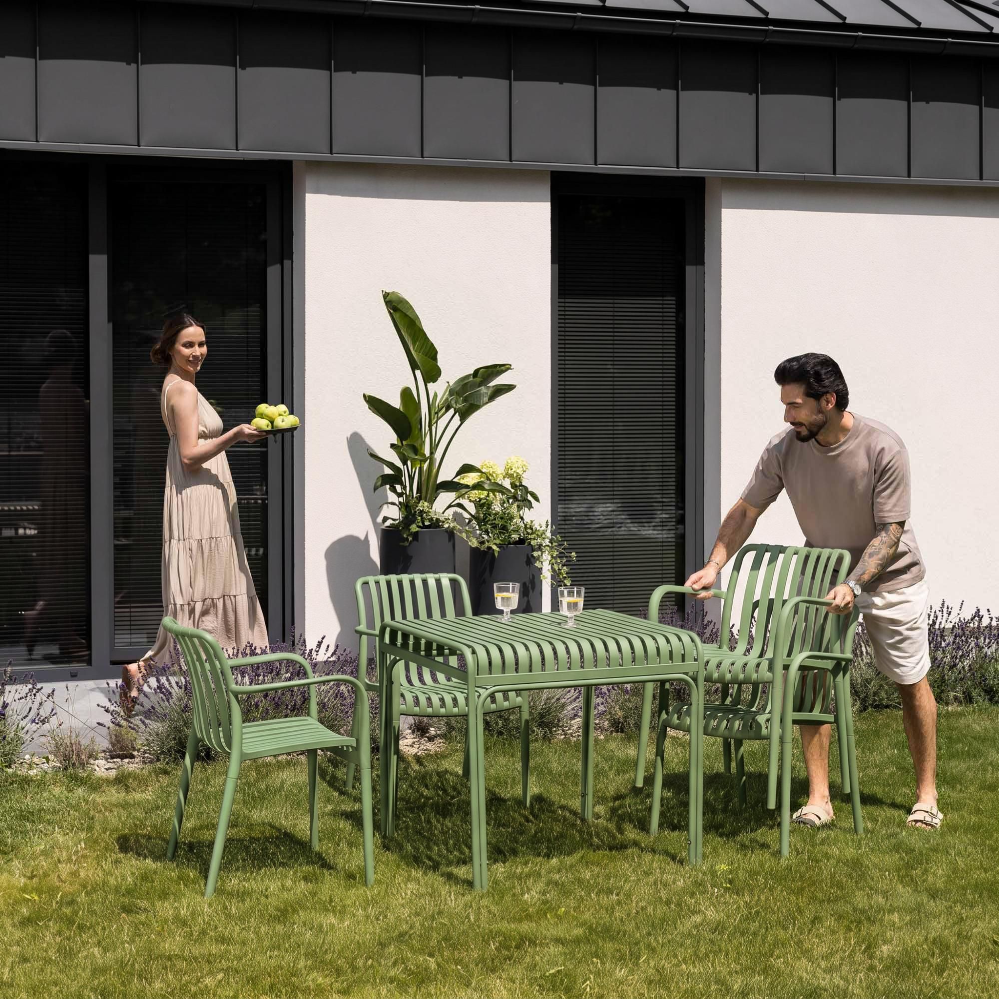 di volio Gartentisch LIWIO - Outdoor Tisch 80x80 cm, wetterfester Balkontisch aus Metall (Grün)