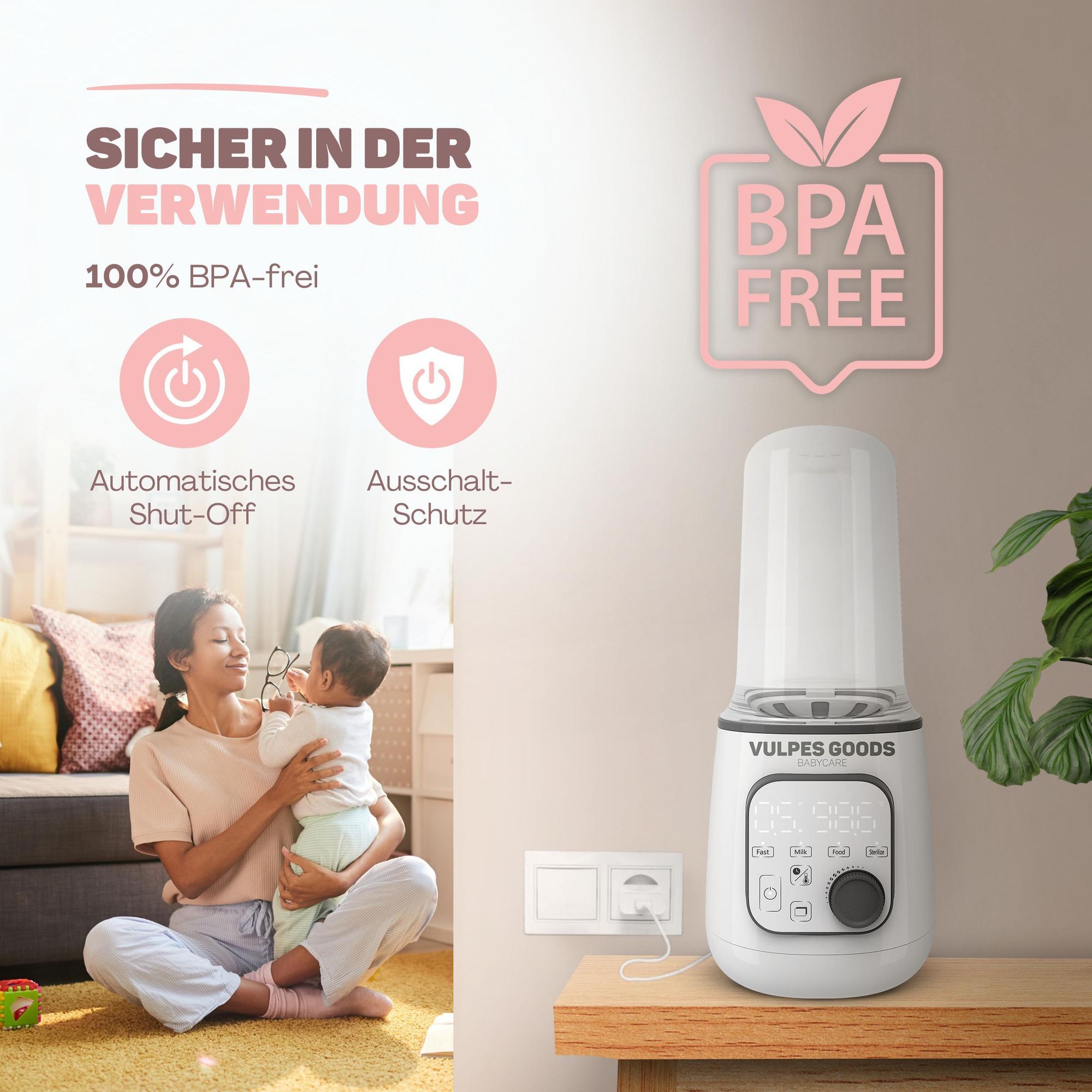 Vulpes Goods Flaschenwärmer, Baby Fläschchenwärmer, Babykostwärmer, 10in1, Babyflaschen-Sterilisator, Warmhalten, mit LCD-Display