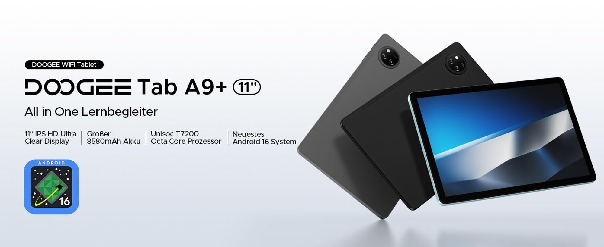 DOOGEE Tab A9+- Tablet,Android 16, 11 Zoll, 20(4+16)GB+64GB(bis 2TB erweiterbar), 90Hz, WiFi 5,8580mAh,Widevine L1