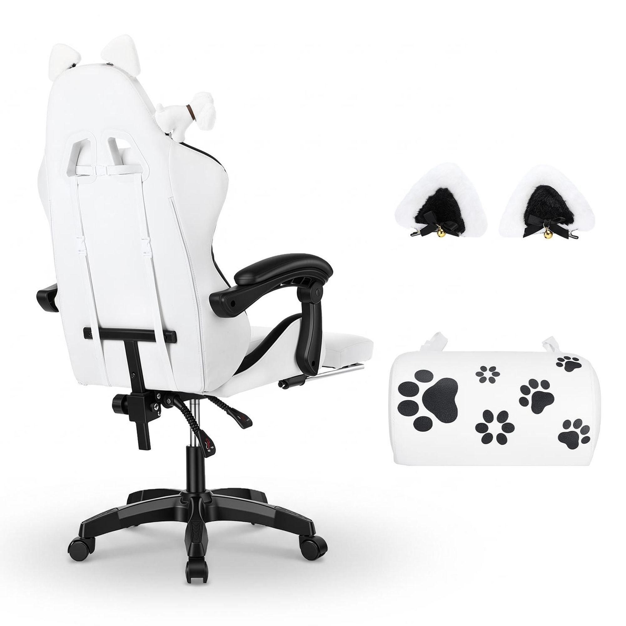 Gaming Stuhl mit Lendenwirbelstütze und Fußstütze 150kg, Bürostuhl Ergonomisch Schreibtischstuhl Racing Stuhl Computerstuhl Höhenverstellbar